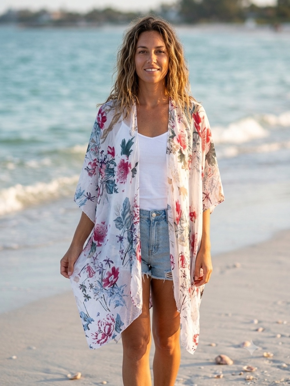 2/$25 Kismet Sheer Floral Open-Front Kimono Beach Cover-Up | One Size